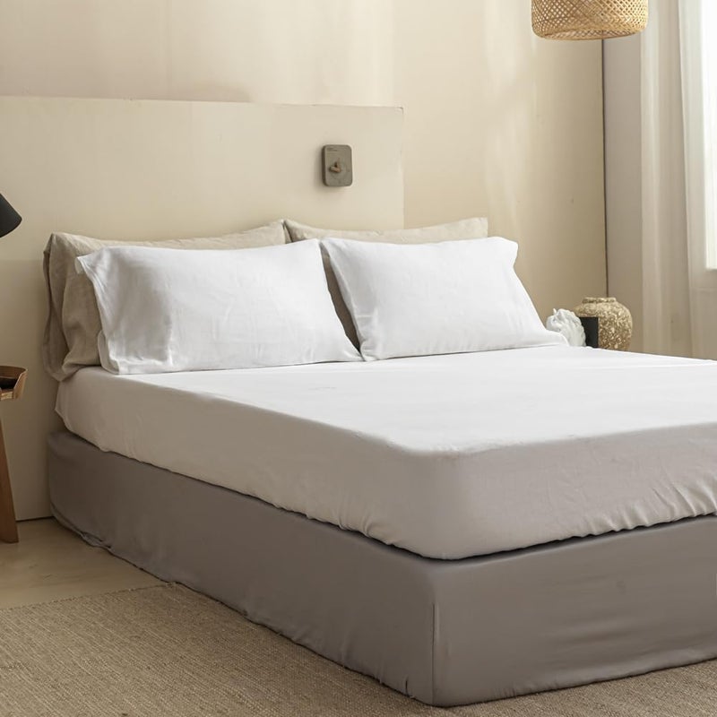 Simple&Opulence 100% Linen Fitted Sheet Twin(1 Piece), 14 Inch Deep Pocket Mattress Cover Natural French Flax Stone Washed Farmhouse Soft Breathable Bottom Sheets-White - Image 5